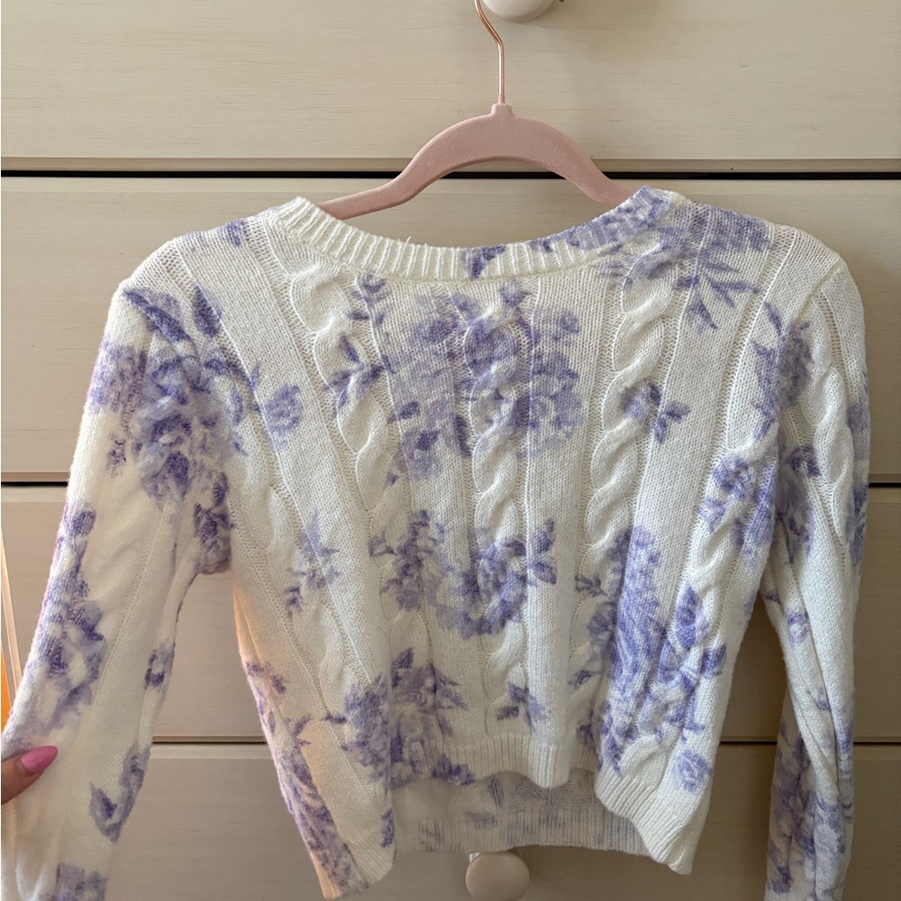 Floral Knit Sweater - White and Purple
